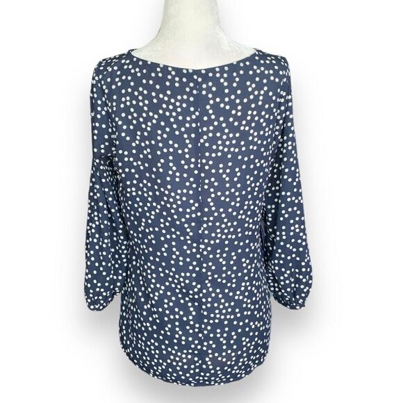 Banana Republic Factory Blouse Navy Blue White Polka Dot Flowy Split Sleeve Top - Picture 3 of 9